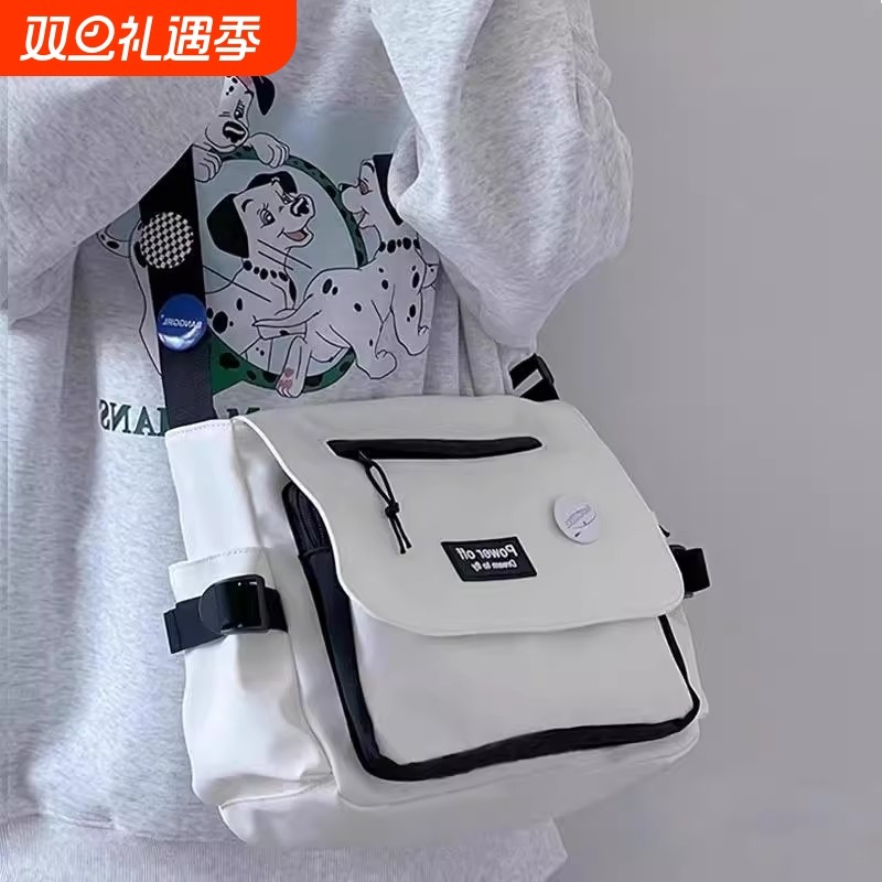 ins大学生斜挎包上课休闲背包单肩包 日系包包女原宿复古邮差包男