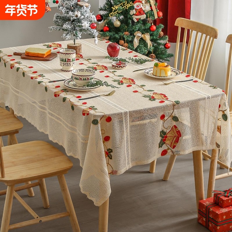 美式桌布装饰红色台布亚马逊涤纶蕾丝茶几餐桌垫高级感餐桌布方形