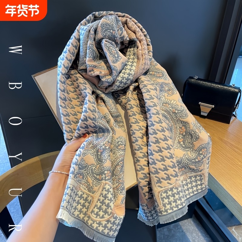 LVАFGН正品高级感羊绒围巾女秋冬办公室千鸟格两用披肩保暖外搭