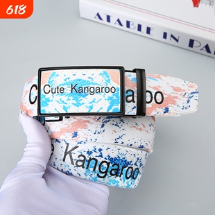Cute Kangaroo新款全卡槽自动腰带男女同款高级牛仔裤皮带字母