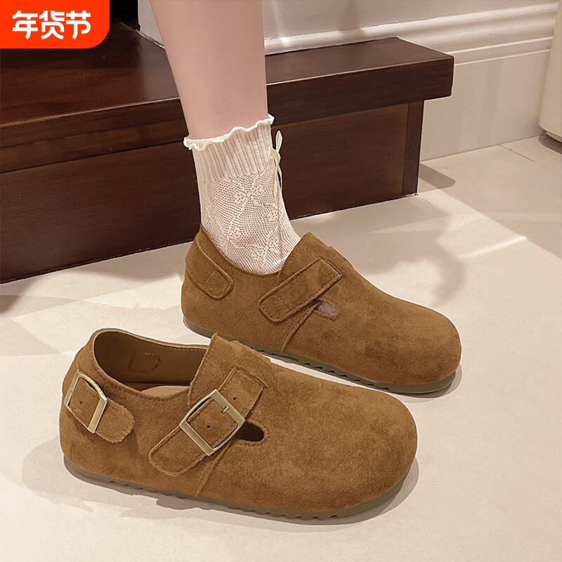 厚底内增高全包加绒勃肯鞋女2026春季新款女鞋懒人一脚蹬浅口单鞋