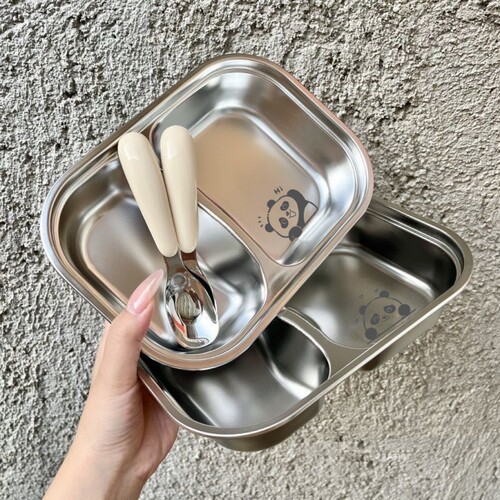 食品级316不锈钢儿童餐盘幼儿园家用宝宝不锈钢餐盘防摔多格饭盒