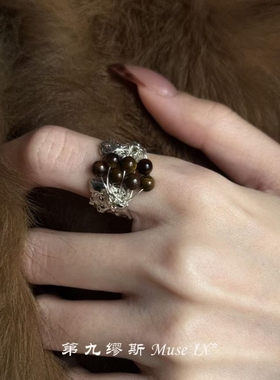 复古美拉德虎眼色绕线戒指气质时尚冷淡风小众设计高级感精致指环