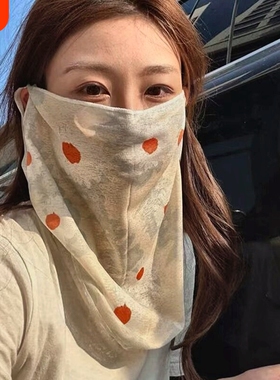 甜美碎花防晒面罩女春夏骑行防紫外线遮阳面纱护颈脸基尼口罩白色