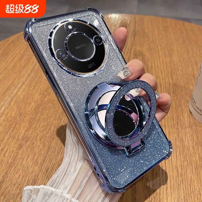 气囊加厚防摔适用华为荣耀x60手机壳200硅胶套300磁吸支架90闪粉透明80带镜头膜70全包60软壳50高级感Por女款