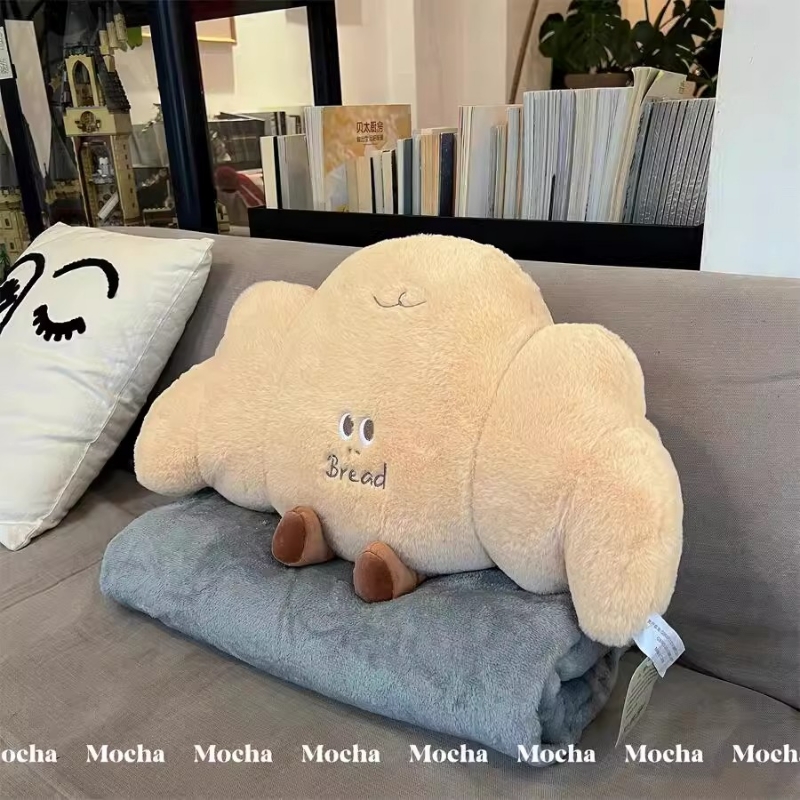 牛角面包抱枕毯子二合一两用午睡枕办公室沙发靠垫床头靠背方形