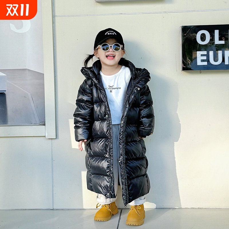 冬季儿童羽绒服长款男女童加厚保暖外套宝宝冬装防寒黑金厚款黑色