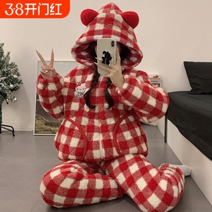 睡衣女款冬季珊瑚绒三层夹棉加厚可爱女士2025新款家居服薄款柔软