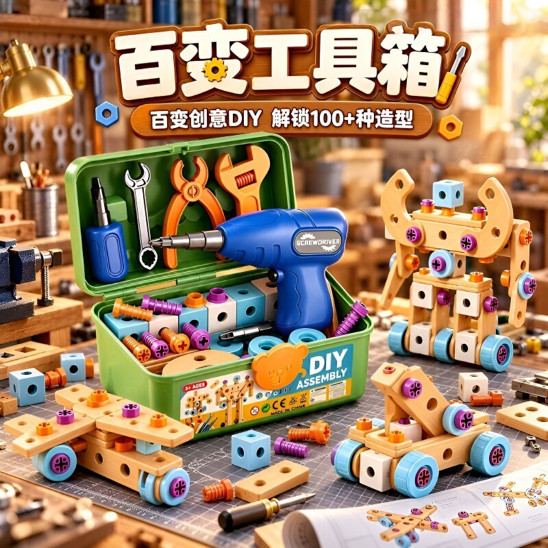 儿童修理工具箱玩具男孩电钻拧螺丝刀套装宝宝大脑益智男礼物拼装