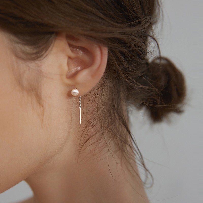 小麋人925淡水珍珠纯银耳线女耳饰ins冷淡耳环耳钉韩气质简约饰
