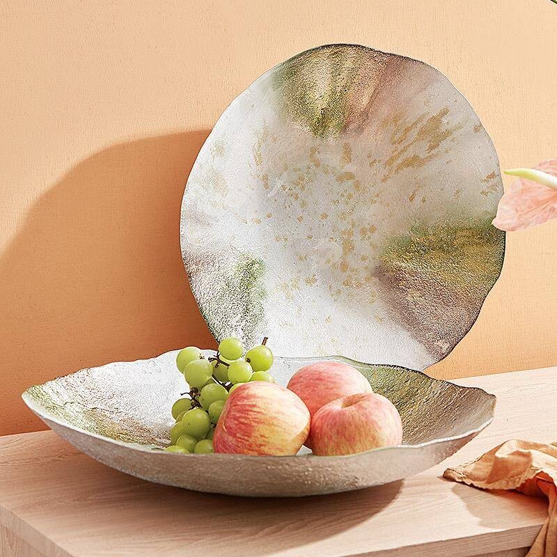 彩箔水果盘家用酒店冷食盘子现代简约玻璃大果盆干果果蔬