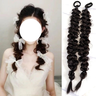 云朵麻花辫马尾假发长辫子脏辫长辫子麻花接发片仿真发吸粉神器