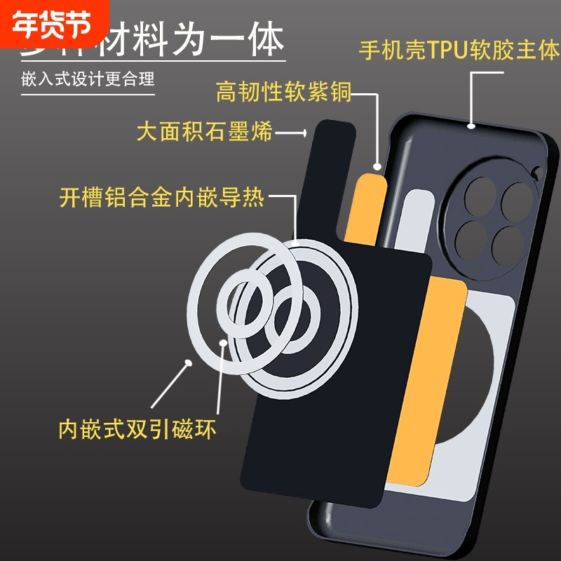 适用一加13T/12/ACE5pro/ACE3/ACE2pro/Ace2V散热手机壳嵌入式紫铜软胶制冷均热石墨烯磁吸保护套至尊版