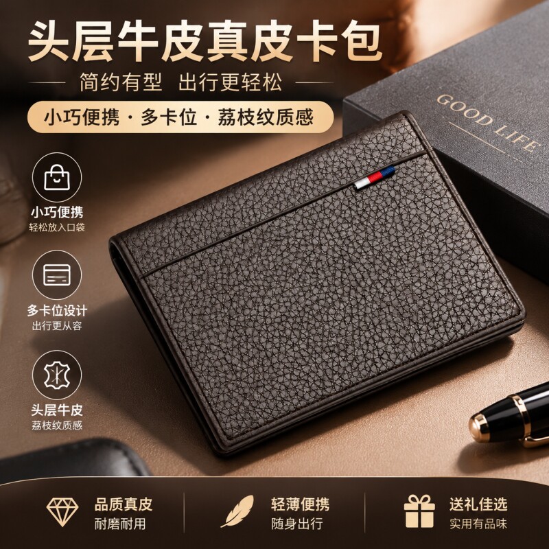 头层牛皮真皮卡包男 超薄证件包信用卡夹 驾驶证卡包一体收纳皮夹