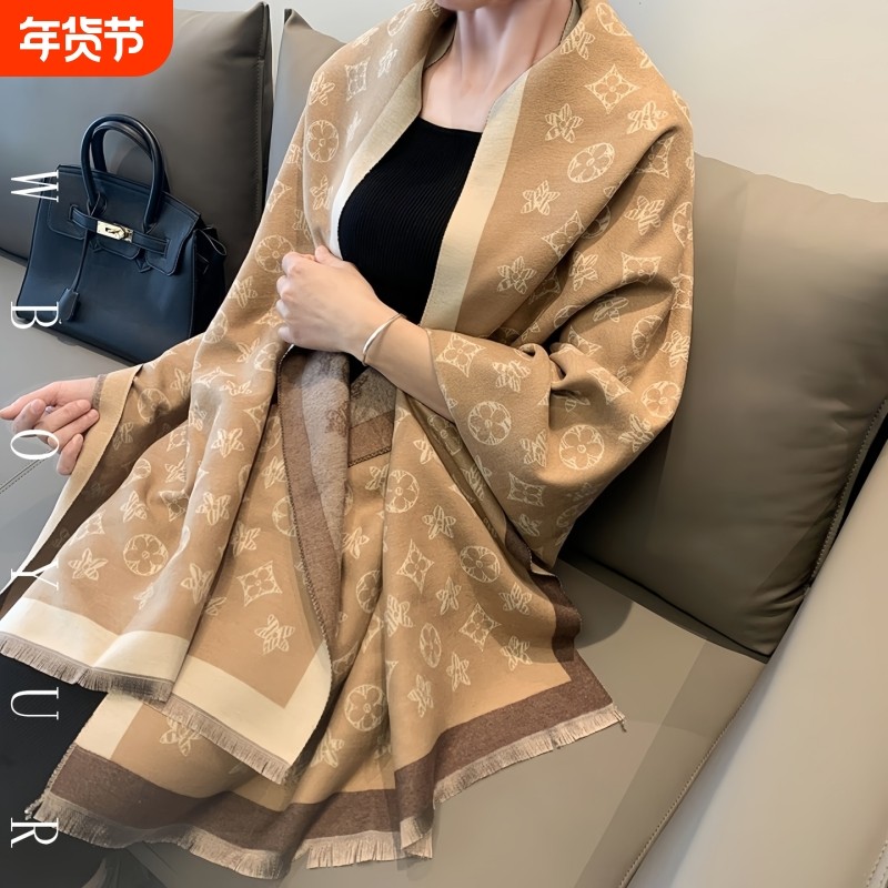 LVАFGН正品老花羊绒围巾两用小香风女披肩冬季保暖披风长加厚