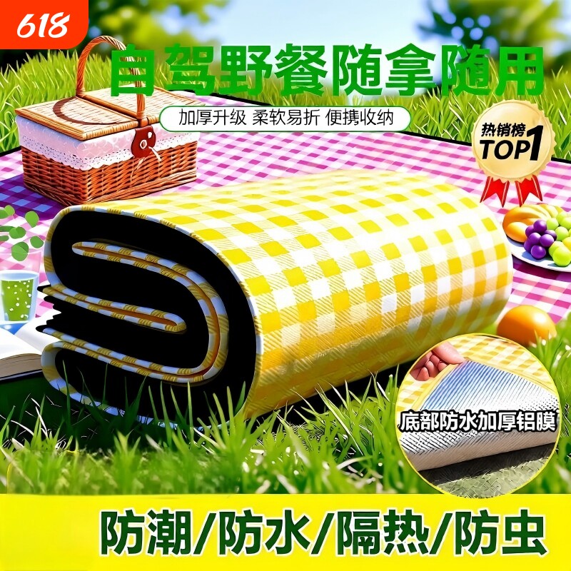 野餐垫便携加厚户外露营地垫春游坐垫防水草坪垫子铝膜防潮垫