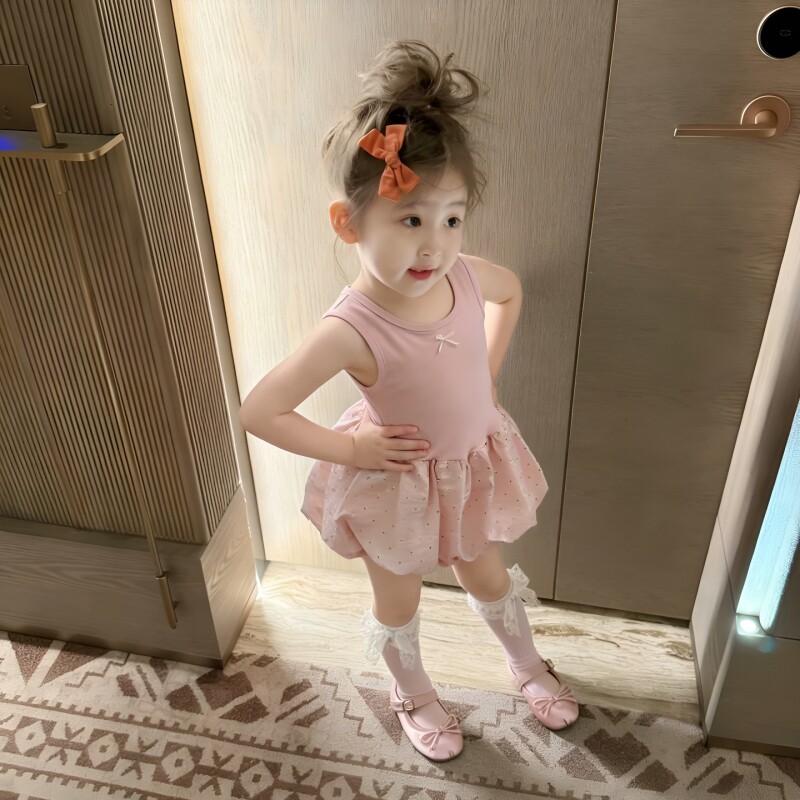 女宝宝夏装背心连衣裙女童花苞裙儿童短裙公主裙子夏季童装粉色