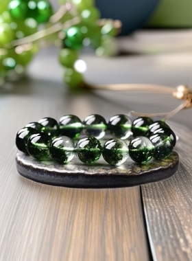 天然水晶手链女绿幽灵手串男绿色水晶石送女友礼物新年百搭手工