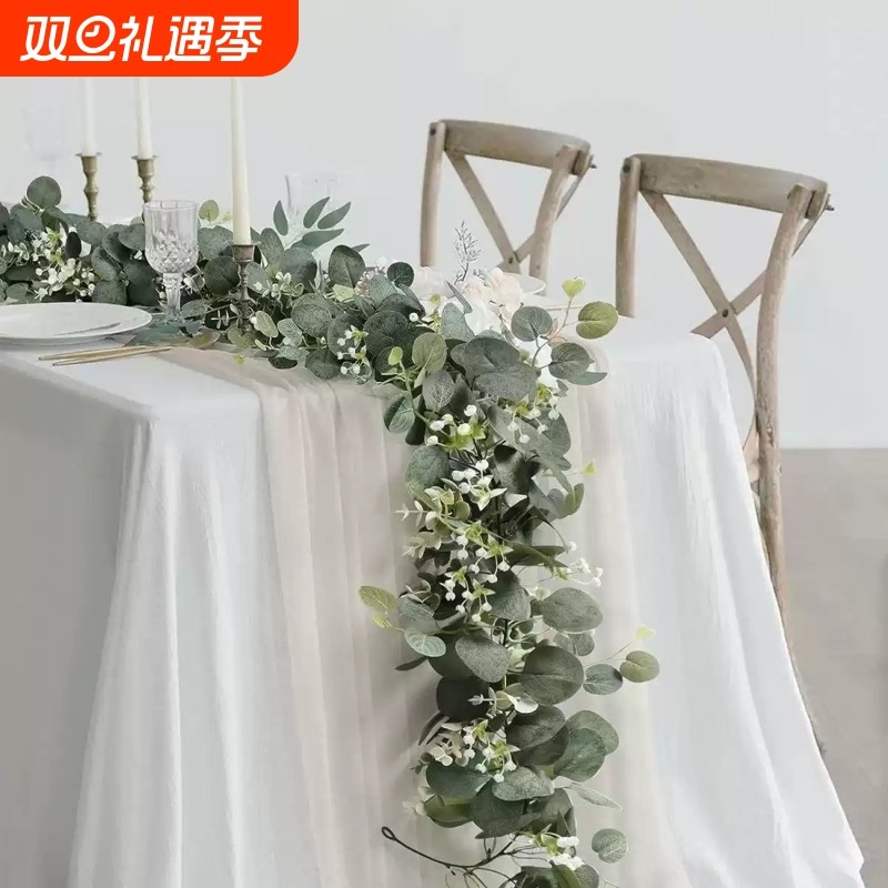 仿真尤加利藤条 吊顶树叶装饰花 绿植物管道空调藤蔓缠绕遮挡假花