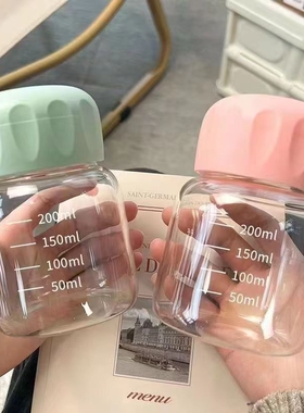 玻璃水杯胖胖杯女便携高颜值带盖迷你透明豆浆杯带刻度牛奶小巧