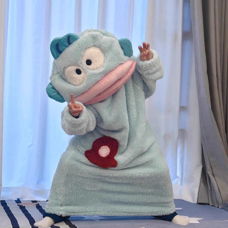 丑鱼睡衣大嘴鱼儿童秋冬加厚长款睡袍睡裙搞怪大童连体家居服亲子