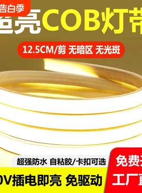 led灯带220v超亮防水自粘线形灯槽家用客厅吊顶氛围cob户外软灯条