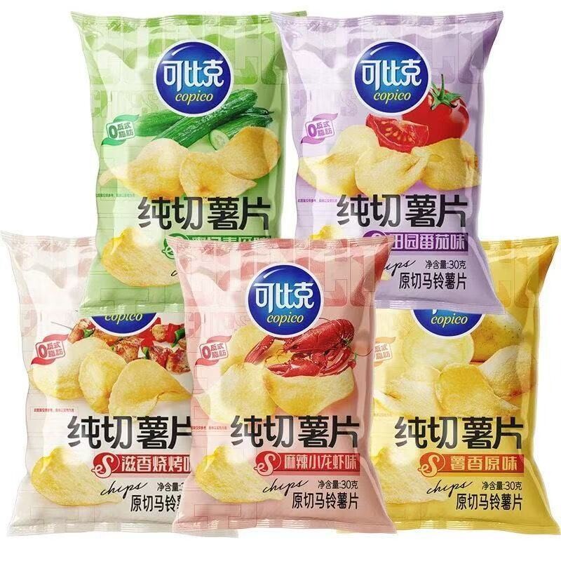 可比克薯片纯切30g5包土豆片原切解馋零食原味番茄味小龙虾麻辣