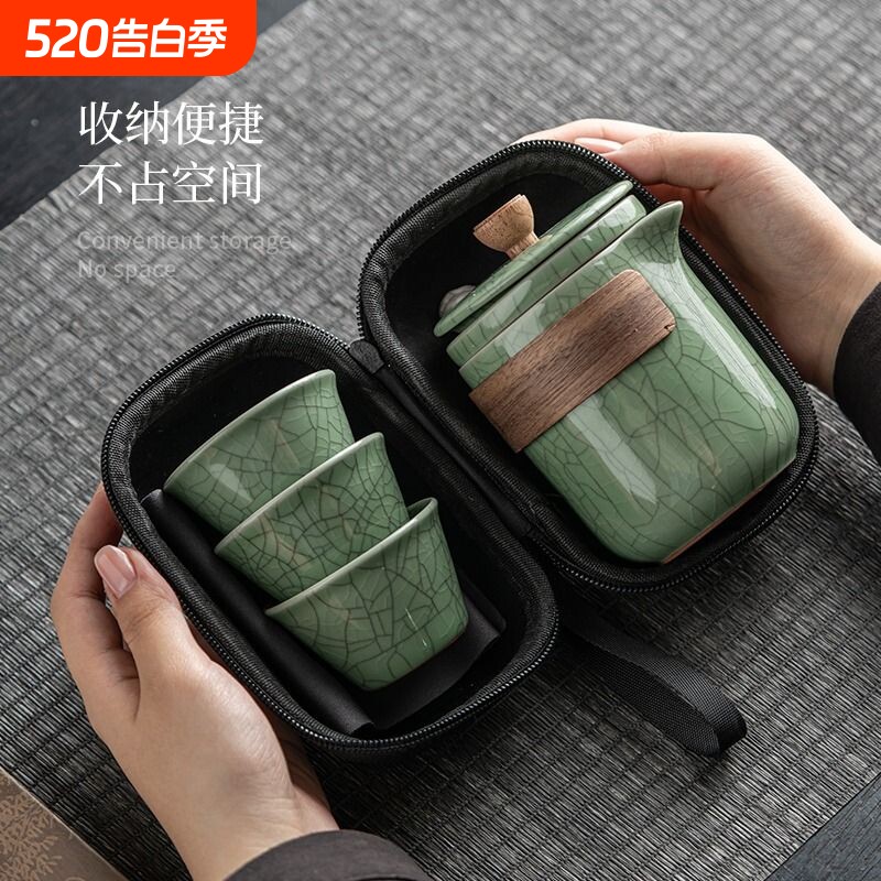 哥窑旅行茶具套装快客杯功夫茶壶家用户外防烫冲泡茶神器整套茶具
