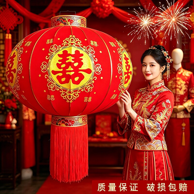 2026新款结婚灯笼喜字大红灯笼大门口一对阳台院子户外喜婚庆装饰图片
