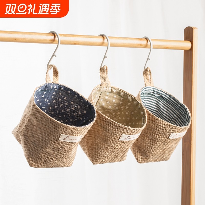 挂袋墙挂式宿舍床上迷你小麻布袋上铺床边床头后收纳袋杂物墙壁
