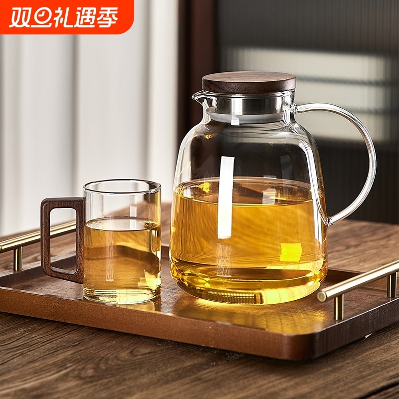 冷水壶玻璃耐高温家用大容量食品级高硼硅加厚储水泡茶果茶凉水杯
