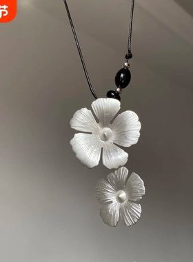 复古拉丝繁花项链女款2025新款高级感黑色编绳长款毛衣链秋冬配饰