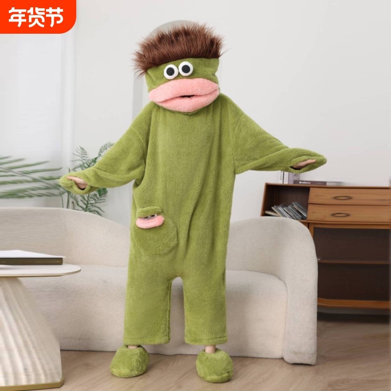 搞怪大嘴睡衣法兰绒可爱卡通女连体睡袋长款情侣冬季绿色外出鞋子,女士内衣/男士内衣/家居服,睡衣/家居服套装,淘宝优惠券,粉丝福利购,淘宝优惠卷