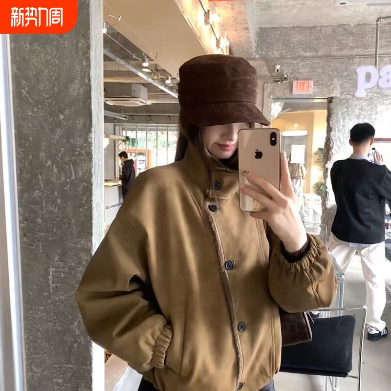 同款麂皮绒马术帽女2025冬大头围显脸小鸭舌帽骑士帽防风平顶宽檐