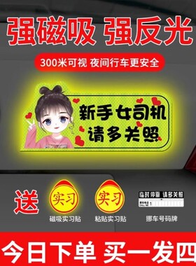 磁吸反光女生动漫人物保持车距贴