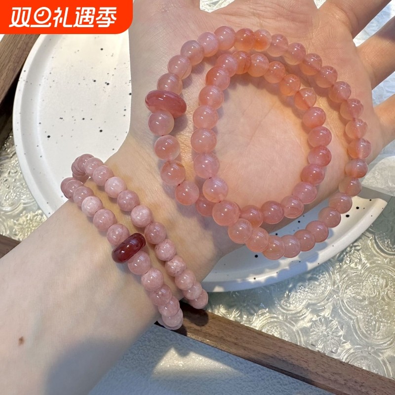 新中式天然太阳石串珠手链女轻奢小众精致双层叠戴手串手饰双圈