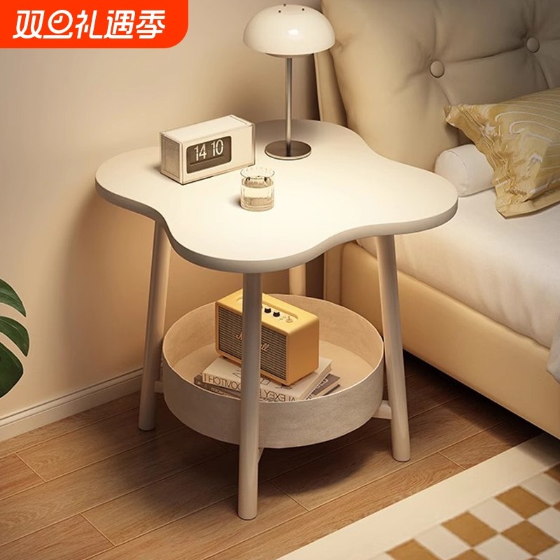 床头柜铁艺收纳置物架卧室家用2025新款小型创意奶油风床头小边几