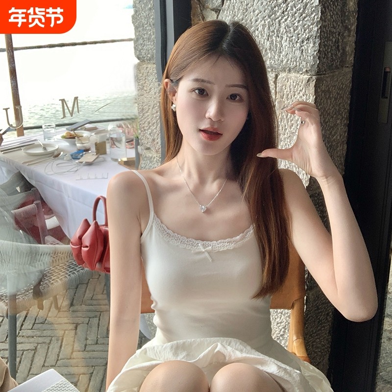 蕾丝吊带带胸垫修身内搭背心女白色打底甜辣新款小上衣纯欲夏外穿