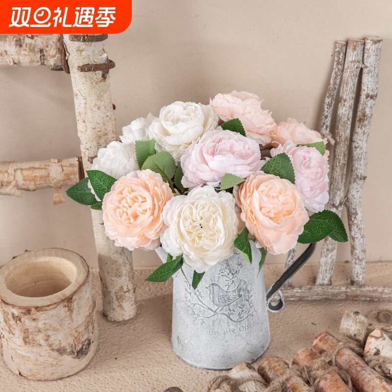 西洋玫瑰包芯牡丹单头仿真花家居装饰婚庆手捧花假花店铺装饰逼真