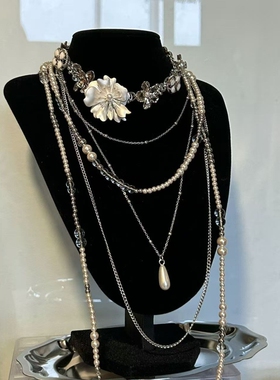 中古vintage多层叠戴串珠花朵项链甜酷高级感锁骨链时尚气质颈链