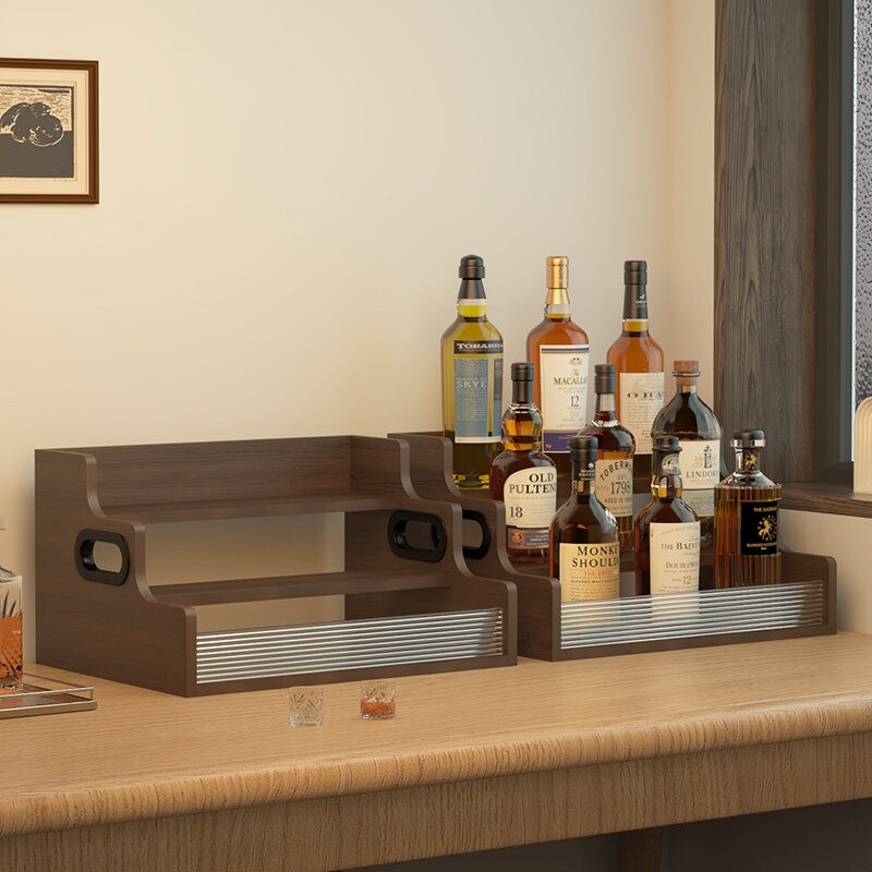 桌面置物架餐边柜上红酒放置架亚克力阶梯展示架玄关复古收纳架子