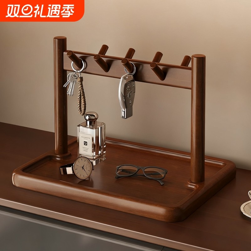 玄关钥匙置物架小型实木挂件架客厅整理神器桌面收纳架进门办公室