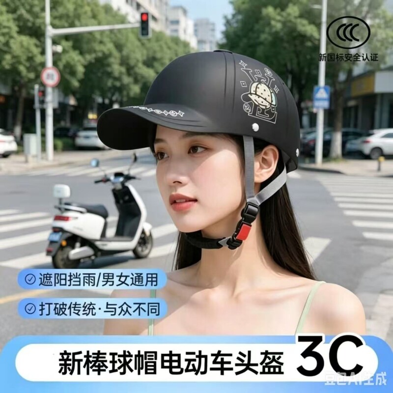 夏季电动车头盔3C认证棒球鸭舌帽四季通用安全帽新国标防晒半盔