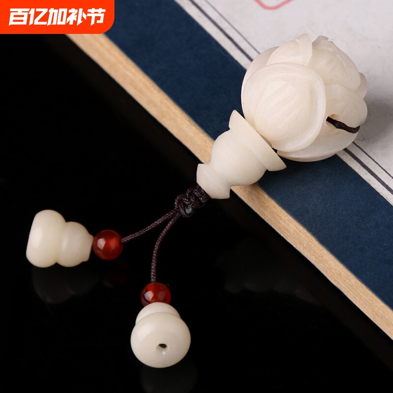 天然原籽菩提根雕刻玫瑰莲花三通佛头套装佛珠手串链珠念珠配饰件