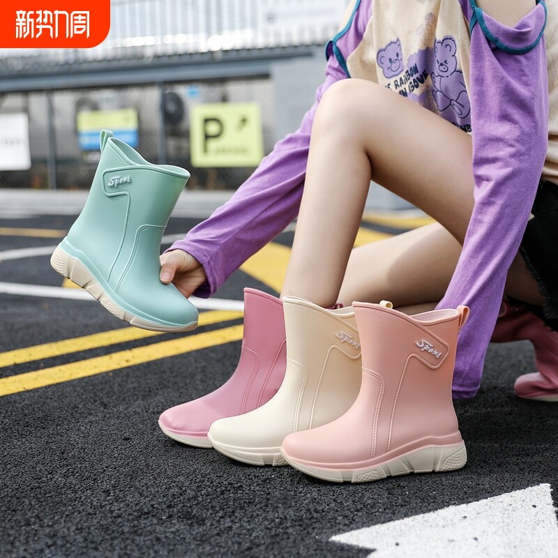 雨鞋水鞋女厨房防滑耐磨胶鞋外穿雨靴防水女士中筒加绒短筒加棉