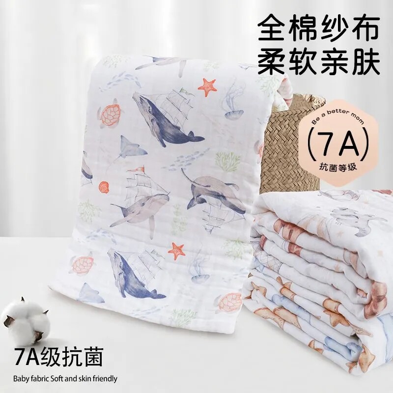 六层全棉纱布浴巾吸水初生婴儿纯棉盖毯新生儿宝宝洗澡大裹巾棉花