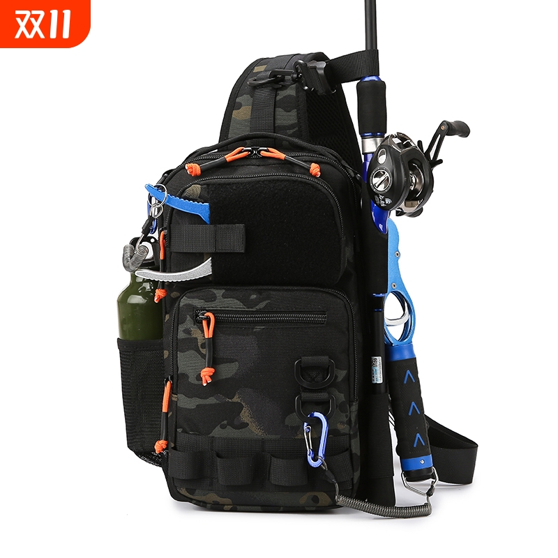 25新款路亚包斜挎多功能胸包钓鱼渔具弹弓专用谷麦竿收纳背包单肩