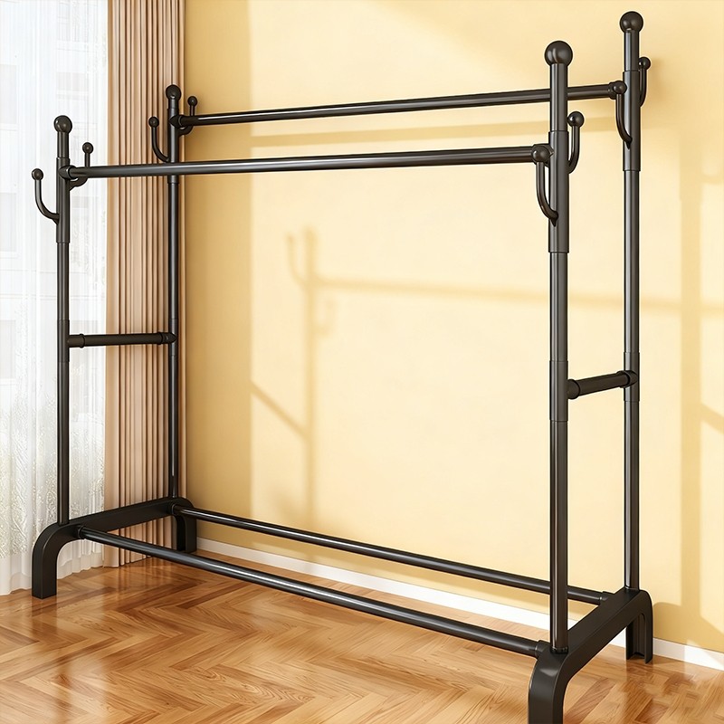 简易晾衣架落地家用卧室多功能衣帽架阳台双杆挂衣架子晒衣架钢管