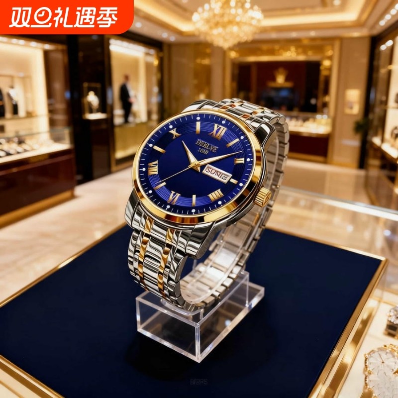 全自动男表手表男款机械风全自动防水数字双日历防水腕表男高级感