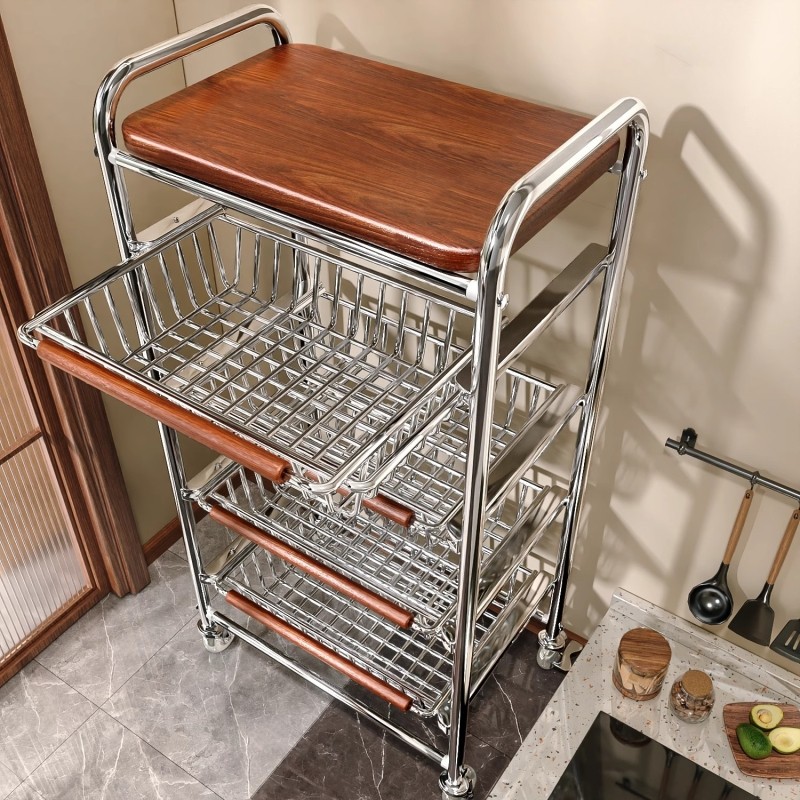 中古风厨房置物架多功能果蔬菜篮零食小推车多层抽拉式移动小推车,住宅家具,移动边几/推车,淘宝优惠券,粉丝福利购,淘宝优惠卷
